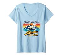 Mujer Cruising Together Alaska 2027 Gráfico de navegación por glaciares Camiseta Cuello V