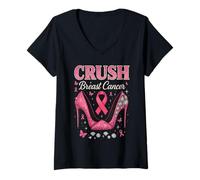 Mujer Crush Breast Cancer Warrior Support Breast Cancer Heel High Heel Camiseta Cuello V