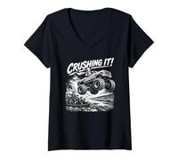 Mujer Crushing It George Washington Monster Truck 4 de Julio Camiseta Cuello V