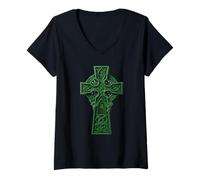Mujer Cruz Celta Cristiana Camiseta Cuello V