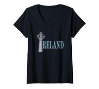 Mujer Cruz Celta de Irlanda Camiseta Cuello V