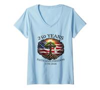 Mujer Cruz Cristiana patriótica de la Bandera de la Libertad de fe de 250 años Camiseta Cuello V