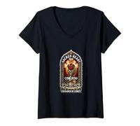 Mujer Cruz de Caballero Templario Cruzado Corazón Sagrado Camiseta Cuello V