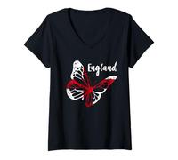 Mujer Cruz de San Jorge con Bandera de Inglaterra con raíces Ingles Camiseta Cuello V