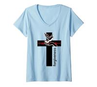 Mujer Cruz del perdón Cristiana Religiosa fe Biblia Paloma Camiseta Cuello V