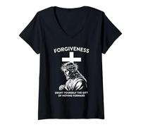 Mujer Cruz del perdón y Cristo Ropa de Calle Cristiana Camiseta Cuello V