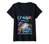 Mujer Cruzando 31 años, Pareja Que viaja en Crucero por el 31° Aniversario Camiseta Cuello V