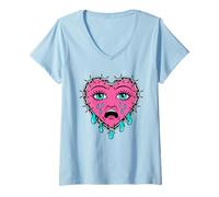 Mujer Crying Heart Tattoo - Traditional Old School Tattooed Inked Camiseta Cuello V