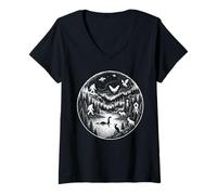 Mujer Cryptid Legends Moonlight Paranormal Folklore Misterio Arte Camiseta Cuello V