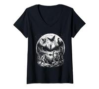 Mujer Cryptid Legends Moonlight Paranormal Folklore Misterio Arte Camiseta Cuello V