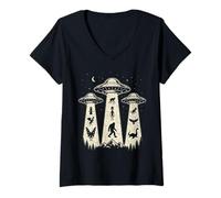 Mujer Cryptids Vintage Bajo Vigas OVNI Criptozoología Camiseta Cuello V