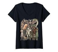 Mujer Cryptids y Criaturas míticas Fantasía Arte Camiseta Cuello V