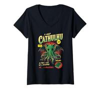 Mujer Cthulhu Un Gato Salvaje Cathulhu o Monstruo Horror cósmico Camiseta Cuello V