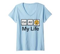 Mujer Ctrl Alt Mi Vida Divertido Nerd Meme Humor Sarcástico Camiseta Cuello V