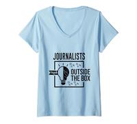 Mujer Cuadro de signo de interrogación Pensar fuera de los estudiantes periodistas Camiseta Cuello V