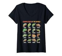 Mujer Cuadro Educativo de Camaleones del Mundo de Especies de Reptiles Camiseta Cuello V