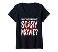 Mujer ¿Cuál es tu película de Miedo Favorita? Película de Terror Divertida Camiseta Cuello V