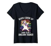 Mujer Cuando crezca quiero ser un entrenador de unicornio Camiseta Cuello V