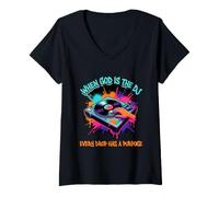 Mujer Cuando Dios es el DJ Cada Gota Tiene un propósito Música Cristiana Camiseta Cuello V