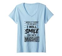 Mujer Cuando se Trata de mis Hijos, sonreiré en mi Foto policial Camiseta Cuello V