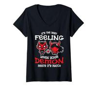 Mujer ¡Cuando Tu Demonio Se Encuentra con Su Partido! Demonio Camiseta Cuello V