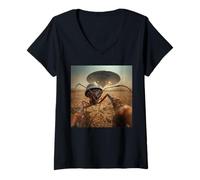 Mujer Cuando una Hormiga ve un Momento de Selfie OVNI Camiseta Cuello V