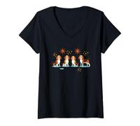 Mujer Cuarteto Beagle de Estrellas atómicas para Perros Modernos de Mediados de Siglo Camiseta Cuello V