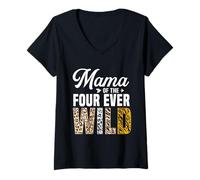 Mujer Cuarto cumpleaños con temática de Mama of the Ms. Four Ever Wild Jungle Camiseta Cuello V