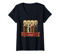 Mujer Cuatro Doctoras de la Iglesia Santas Católicas Teresa Camiseta Cuello V