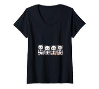 Mujer Cuatro lindos pandas sentados en una fila Camiseta Cuello V