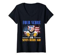 Mujer Cuatro Puntuación Y 7 Cervezas Hace 4 De Julio Funny Lincoln Camiseta Cuello V