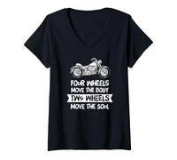 Mujer Cuatro Ruedas Mueve Cuerpo Dos Ruedas Mueve Alma Divertido Camiseta Cuello V