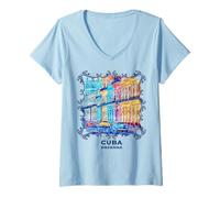 Mujer Cuba Escena callejera de La Habana Recuerdo Auto Clasico Camiseta Cuello V