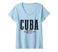Mujer Cuba EST. 1898 Bandera Cubana Orgullo Vintage Cuba Camiseta Cuello V