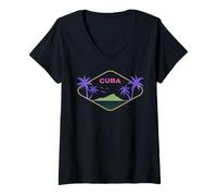 Mujer Cuba Isla Palmeras Caribe Vacaciones en la Habana Recuerdo Camiseta Cuello V