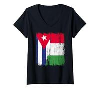 Mujer Cuba Italia Media Bandera Orgullo Cubano Italiano Orgullo Camiseta Cuello V