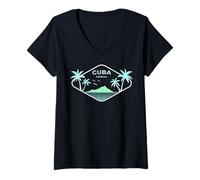 Mujer Cuba Palmeras Isla Vacaciones en la Habana Caribe Recuerdo Camiseta Cuello V