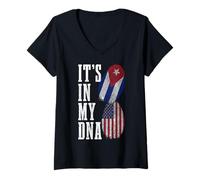 Mujer Cuba USA It's In My DNA Bandera Americana Orgullo Raíces Cubanas Camiseta Cuello V