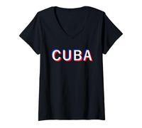 Mujer Cuban Flag Cuba Havana Caribbean Vacation Camiseta Cuello V