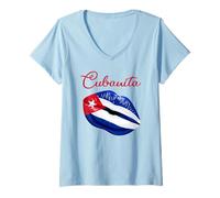 Mujer Cubanita Lips Formed by The Cuban Flag Design Camiseta Cuello V