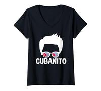 Mujer Cubanito Cuban Boy Cuban Flag Gafas de Sol Cubano Hombres Camiseta Cuello V