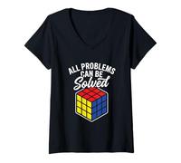 Mujer Cube Speed Cubing Puzzle Master Todos los Problemas se Pueden Resolver Camiseta Cuello V