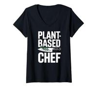 Mujer Cuchillo de Chef a Base de Plantas Cocina Vegetariana Vegana Camiseta Cuello V