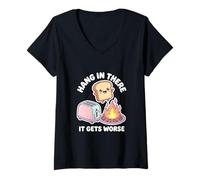 Mujer Cuelga allí se Pone Peor Tostada de Pan Kawaii Camiseta Cuello V