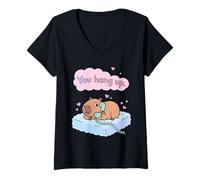 Mujer Cuelgas Capibara Pareja Divertida Amor Valentine Meme Camiseta Cuello V