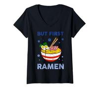 Mujer Cuenco de Fideos Ramen, Cultura Japonesa Vintage Kawaii Camiseta Cuello V