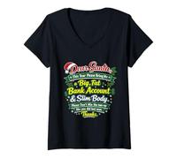 Mujer Cuenta bancaria de Dear Santa Big, Cuerpo Delgado, Divertida Navidad Camiseta Cuello V
