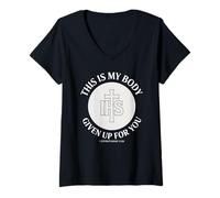 Mujer Cuerpo de Cristo Eucaristía Devoción Católica Camiseta Cuello V