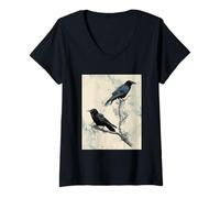 Mujer Cuervo Brujo Estético Cuervo Negro, Dark Academia Camiseta Cuello V