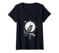 Mujer Cuervo Celestial Pájaro Cuervo Fases Lunares Geometría Astral Camiseta Cuello V